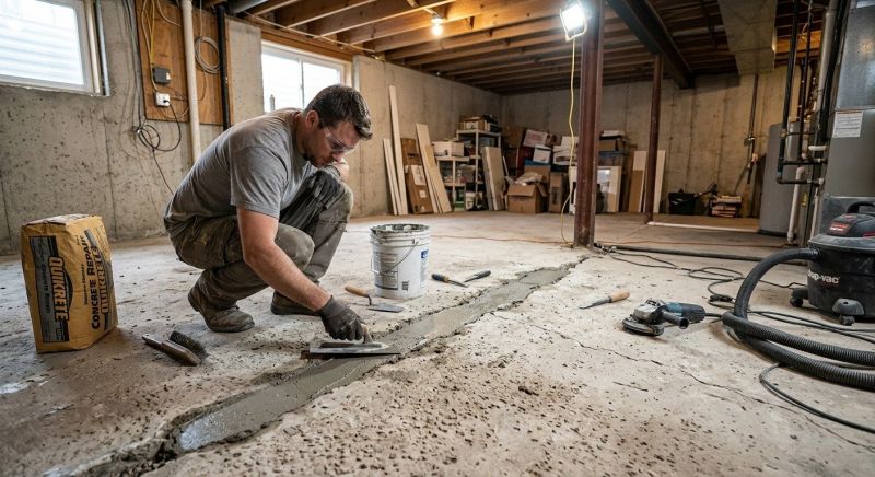 Cracked Basement Floor Repair in Brevard, NC